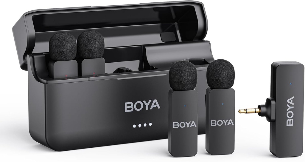 BOYA BY-V4 4-Channel Mini Wireless Microphone System with Charging Case