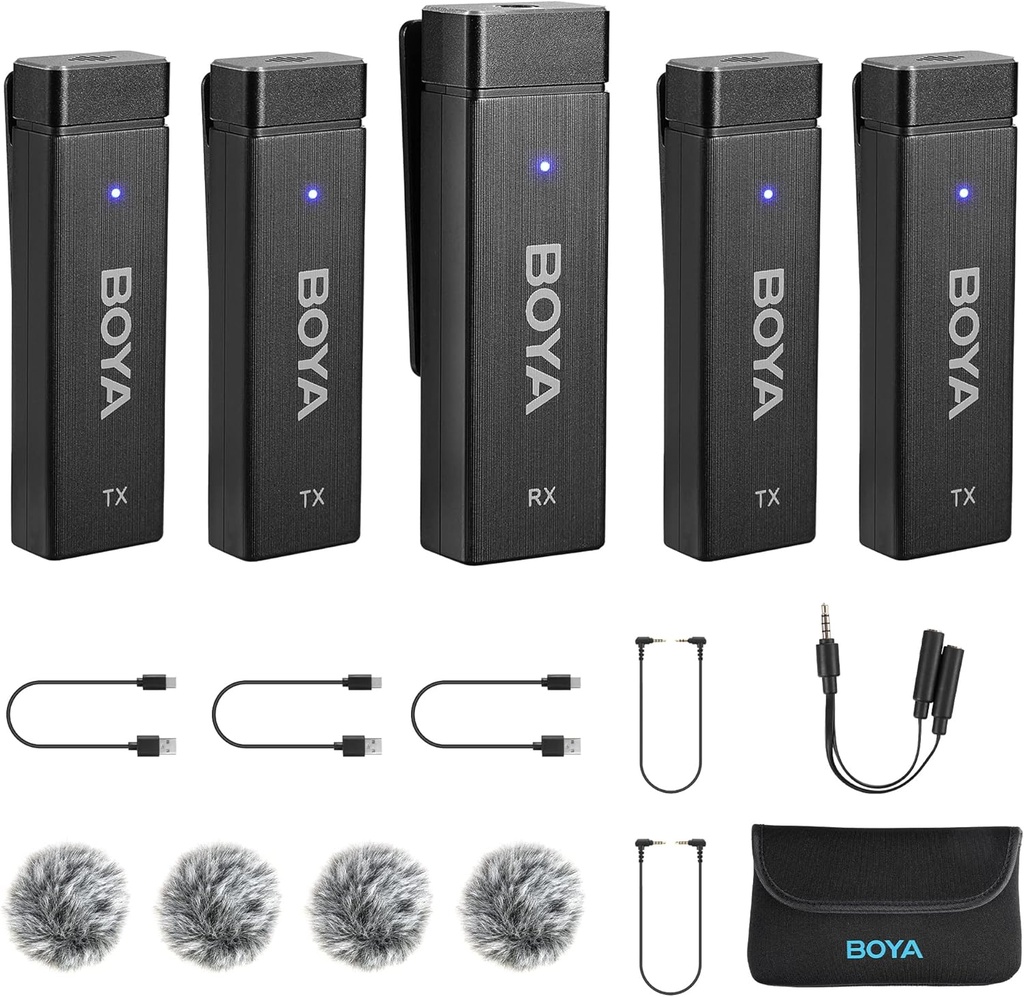 BOYA BY-W4 Ultracompact 4-Person Wireless Microphone System for Cameras and Smartphones (2.4 GHz) Wireless Lav Mic