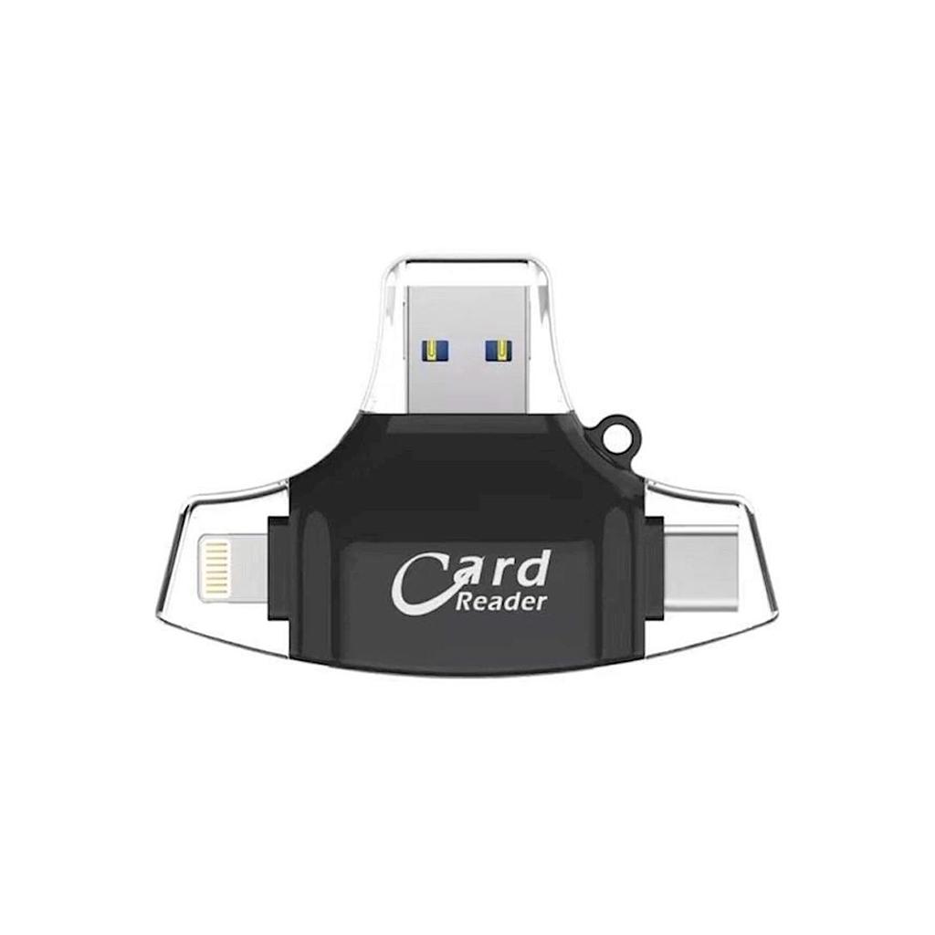 قارئ بطاقات SD/TF مع منافذ USB وUSB Type-C وLightning