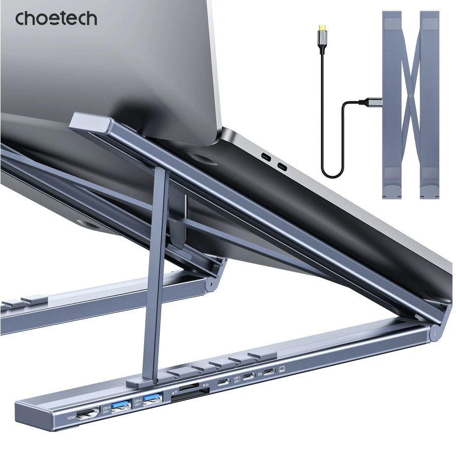 CHOETECH 7-in-1 USB-C Hub with Laptop Stand HUB-M48 (Grey)