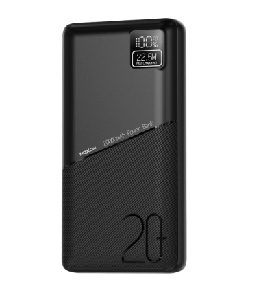 MOXOM MX-PB164 Power Bank With LCD Display And USB, USB-C, Micro Charging Ports Fits Various of Smart Phones 20000 mAh - Black