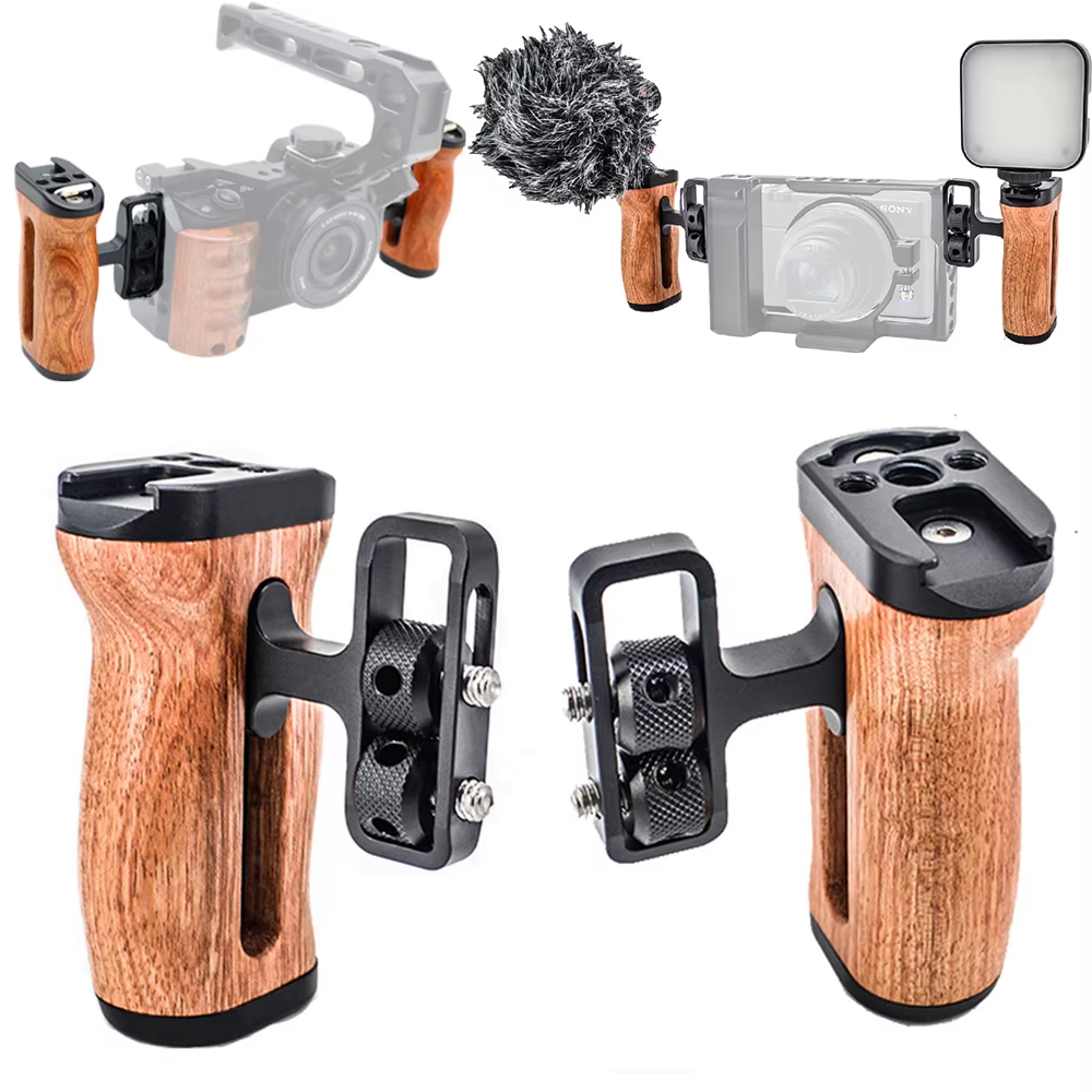Camera Cage Left /Right Side 2 dual Handle for Camera Wooden Handle