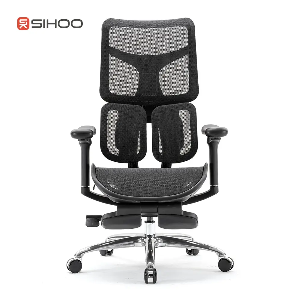 SIHOO S100 Ergonomic Mesh Office Chair - Leather Footrest - Black - S100C-B102-JT 