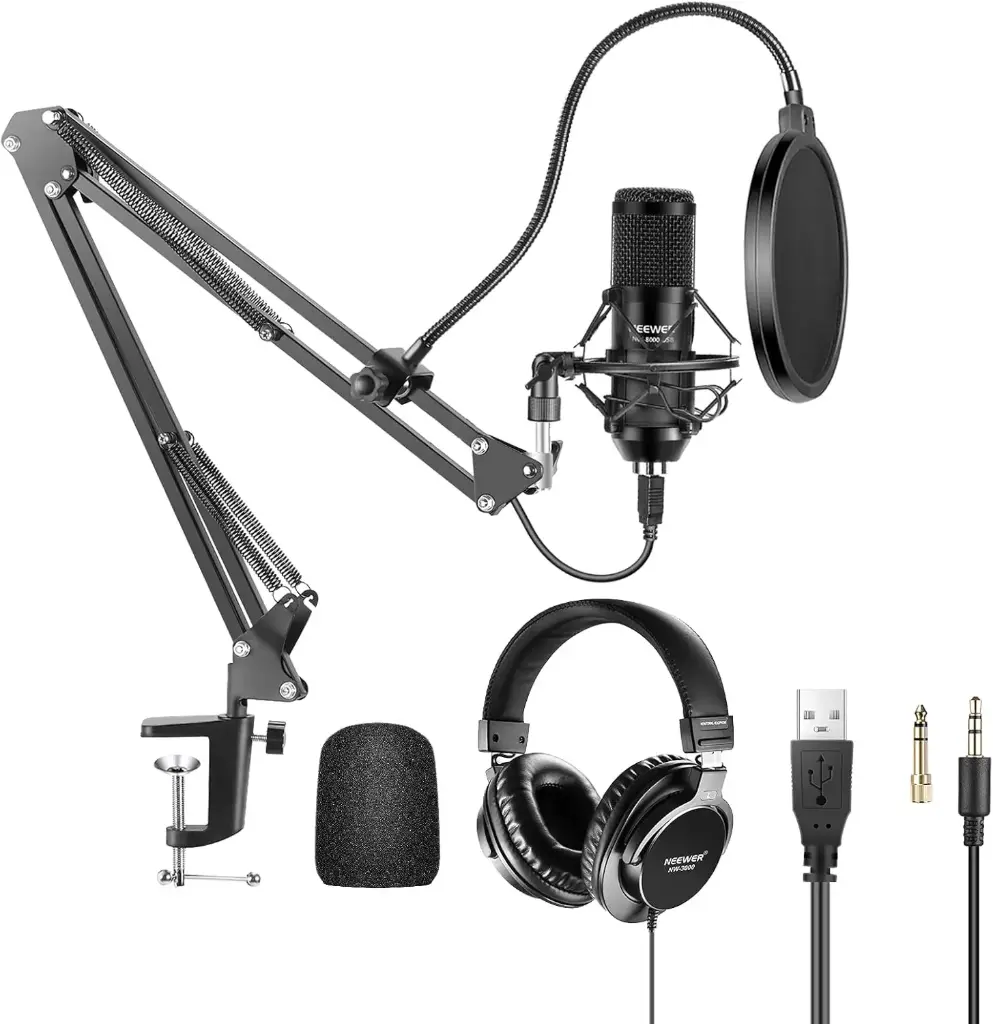 Neewer NW-8000-USB Plug and Play 192kHz/24-Bit Supercardioid Condenser Microphone Kit with Boom Arm and Shock Mount (40099749)