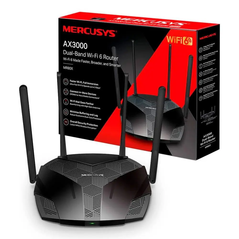 Mercusys MR80X AX3000 Dual-Band Wi-Fi 6 Router - Black