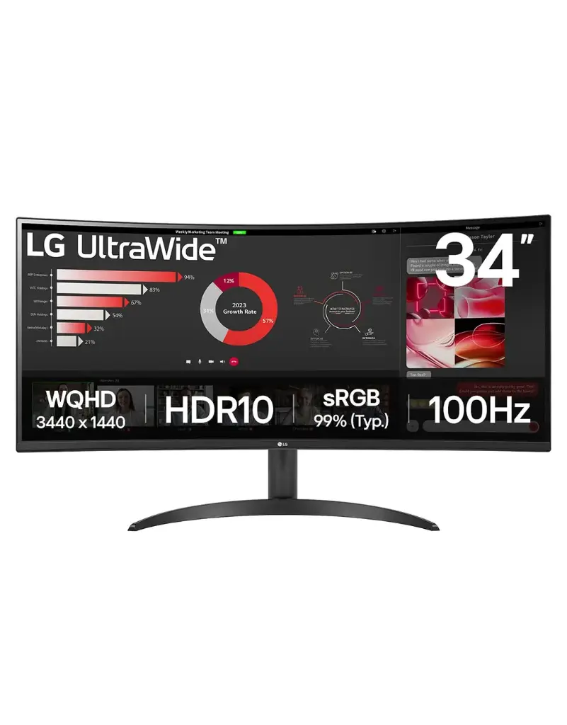 LG 34" UltraWide VA QHD 100Hz 5ms 1800R Curved Monitor 34WR50QK-B
