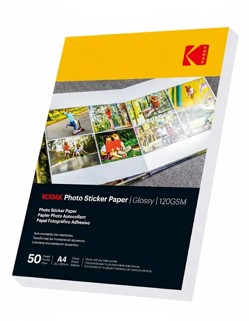 Kodak Glossy Self-Adhesive Photo Sticker Paper A4 120 gsm — 50 Sheets