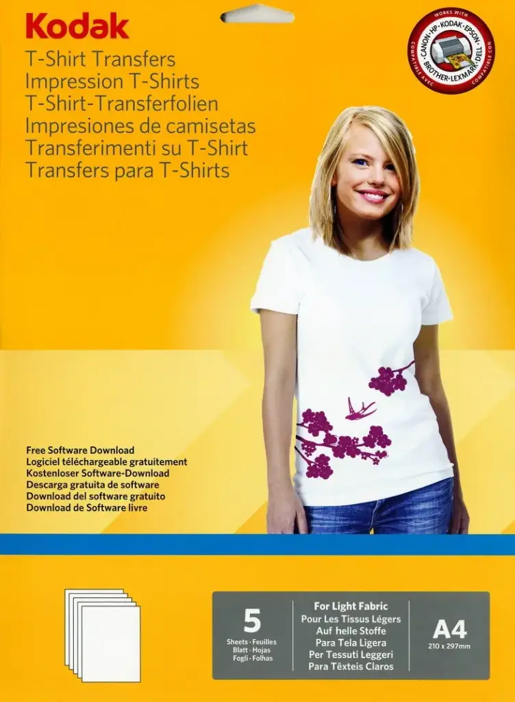 Kodak T-Shirt Transfer Photo Paper for Light Fabrics (White) A4 — 5 Sheets
