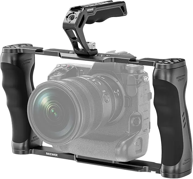 NEEWER CA016T Universal Camera Cage & Top Handle with 3/8" ARRI Locating Pins Kit, Video Rig Camera Stabilizer with Arca Type Base, Dual Handgrips, Compatible with SmallRig Accessories,  10102704