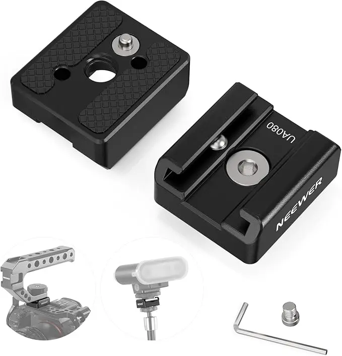 NEEWER UA080 Cold Shoe Mount Adapter Set (2 Pack), 1/4" Screw, Spring Loaded Anti Off Pins for ARRI, Compatible with DJI Mic Transmitter, Flash, Monitor Mount, LED Panel Light, Magic Arm, Tripod, UA080 10106919