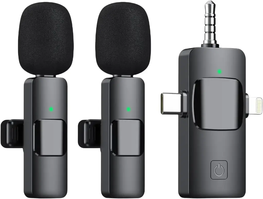 3-in-1 Wireless Lavalier Microphone Plug and Play for iPhone Android Camera Computer