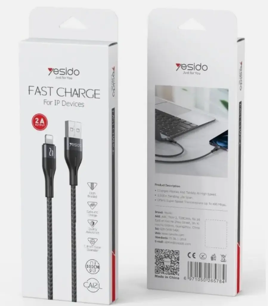 Yesido CA212 Fast Charging USB to Lightning Devices Data Sync Cable Braided 1M