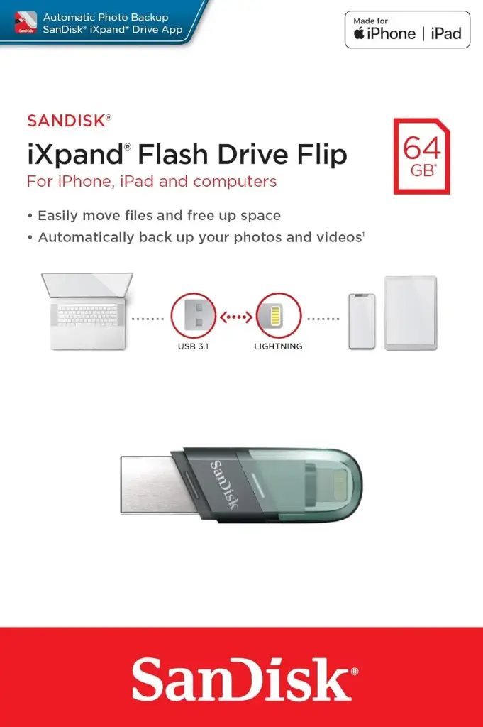 Sandisk 64GB Green iXpand Flash Drive Flip 