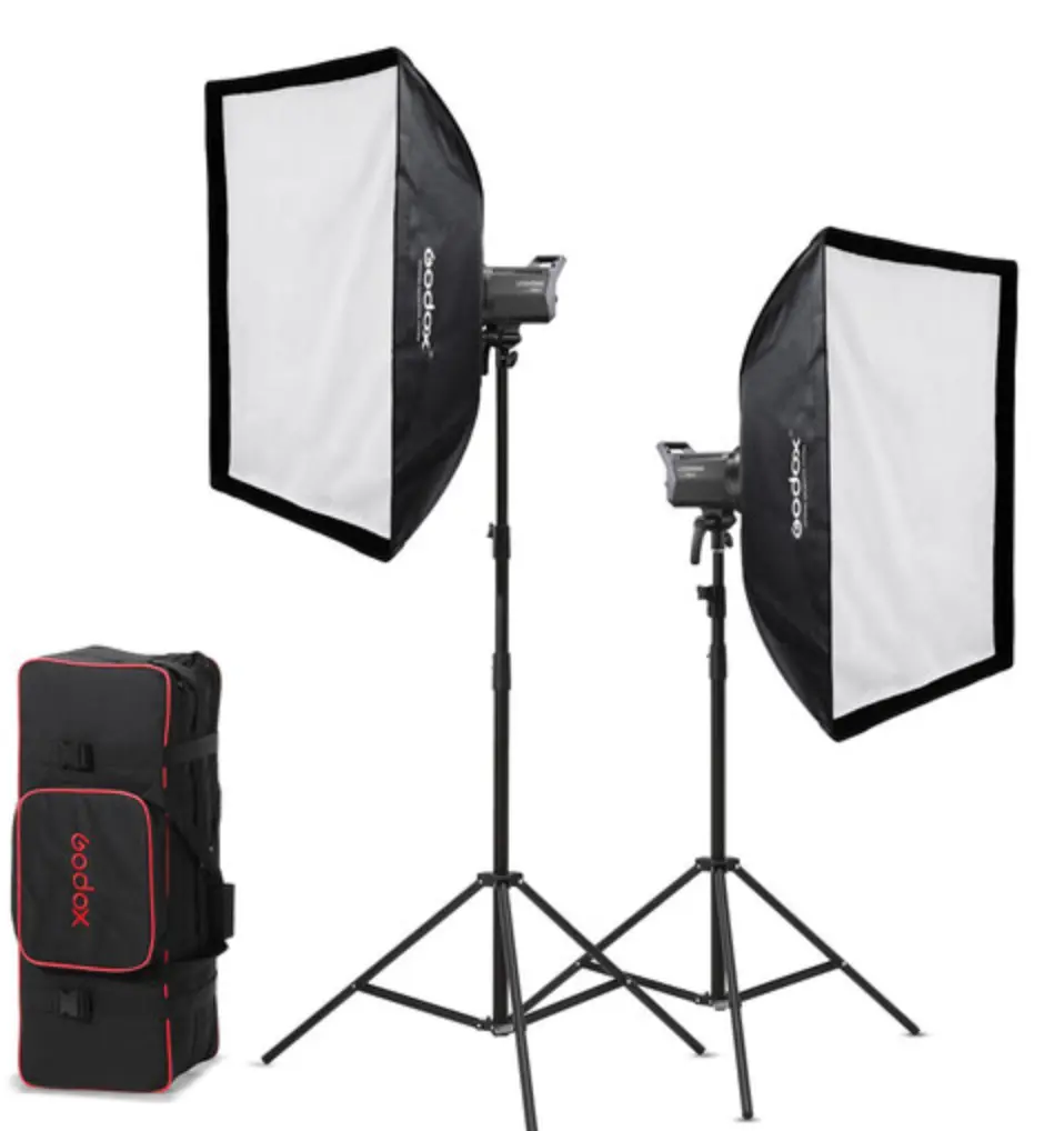 Godox Litemons LA150Bi Bi-Color LED 2-Light Kit with Stands and Softboxes