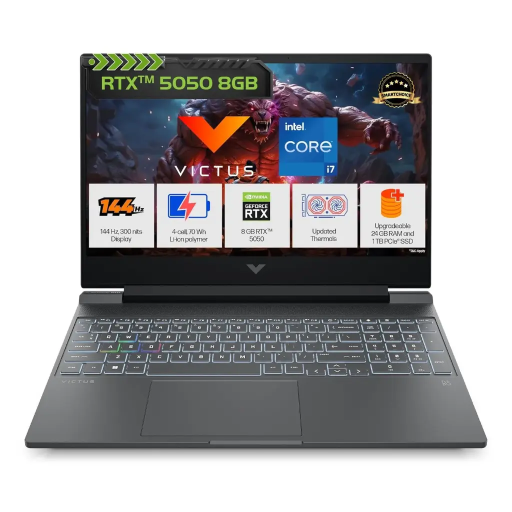 HP Victus 15-fa2309TX Gaming Laptop, Intel Core i7-13620H, 24GB DDR5, 1TB SSD, RTX 5050 8GB, 15.6" FHD 144Hz, Mica Silver
