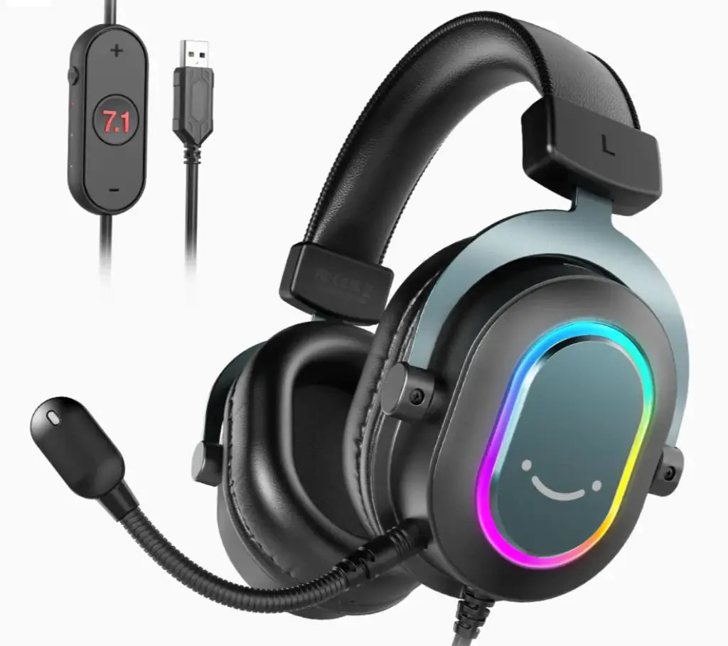 FIFINE AmpliGame H6 USB Wired Gaming Headset with RGB, 7.1 Surround and Detachable Microphone