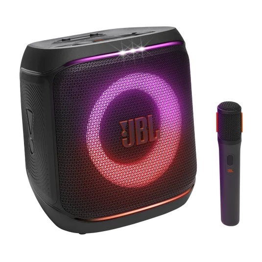 Speaker JBL ENCORE 2 WITH MIC " Party Speaker ",100W RMS Sound, AI Sound Boost, Dynamic Light Show, Up to 15 Hours Playtime, Bluetooth 5.4, IPX4 Splash Proof Design, Wireless Mic Included + AUX Cable + USB-C Cable 