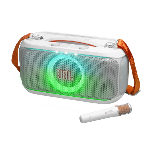 Speaker JBL PartyBox On-The-Go 2 Plus “Party Speaker”, Powerful JBL Pro Sound, EasySing AI Vocal Removal, Wireless Mic with Feedback Suppression, Dynamic Light Show, Up to 15 Hours Playtime + Replaceable Battery, Bluetooth + Auracast™, IPX4 Splashproof Design, JBL One App Control, Handle + Shoulder Strap, 61.0 × 36.9 × 32.2 cm, 8.4 kg 