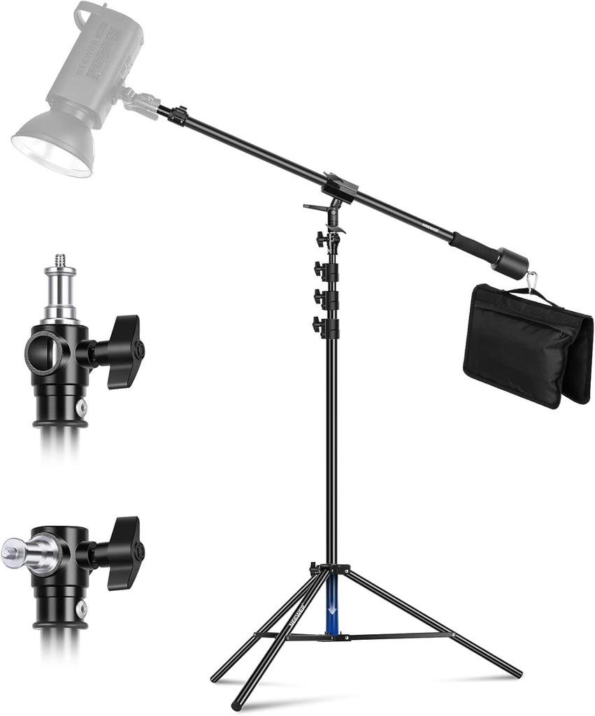 NEEWER Air Cushioned Aluminum Light Stand, 3m Adjustable Photography Stand with Boom Arm 90100462