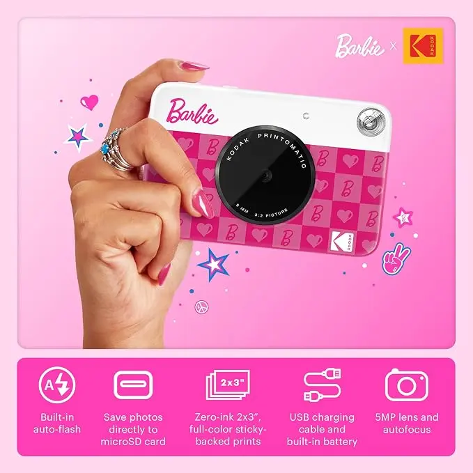 Kodak x Barbie Printomatic Full-Color Instant Print Digital Camera, 5MP Portable Barbie Camera, 
