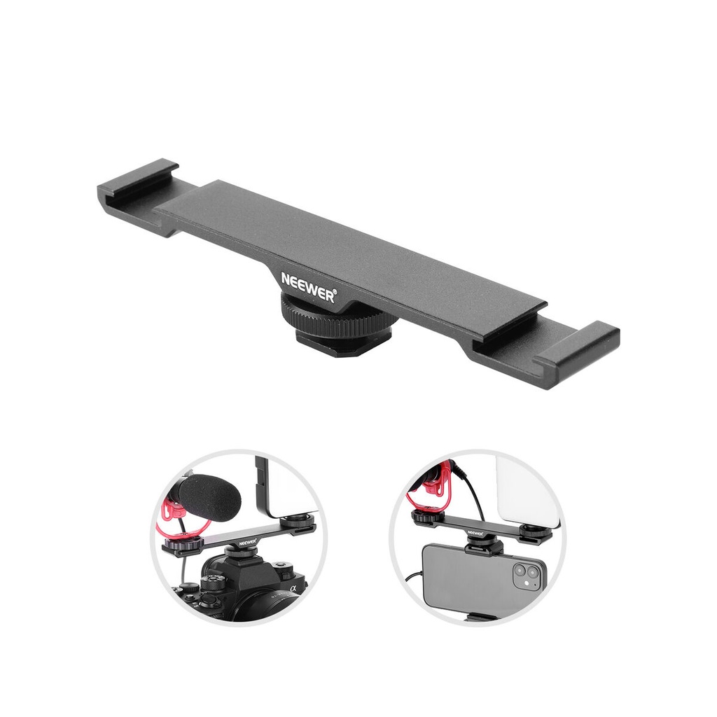 Neewer Dual Cold Shoe Mount Bracket, Aluminum Alloy Extension Bar (10102330)