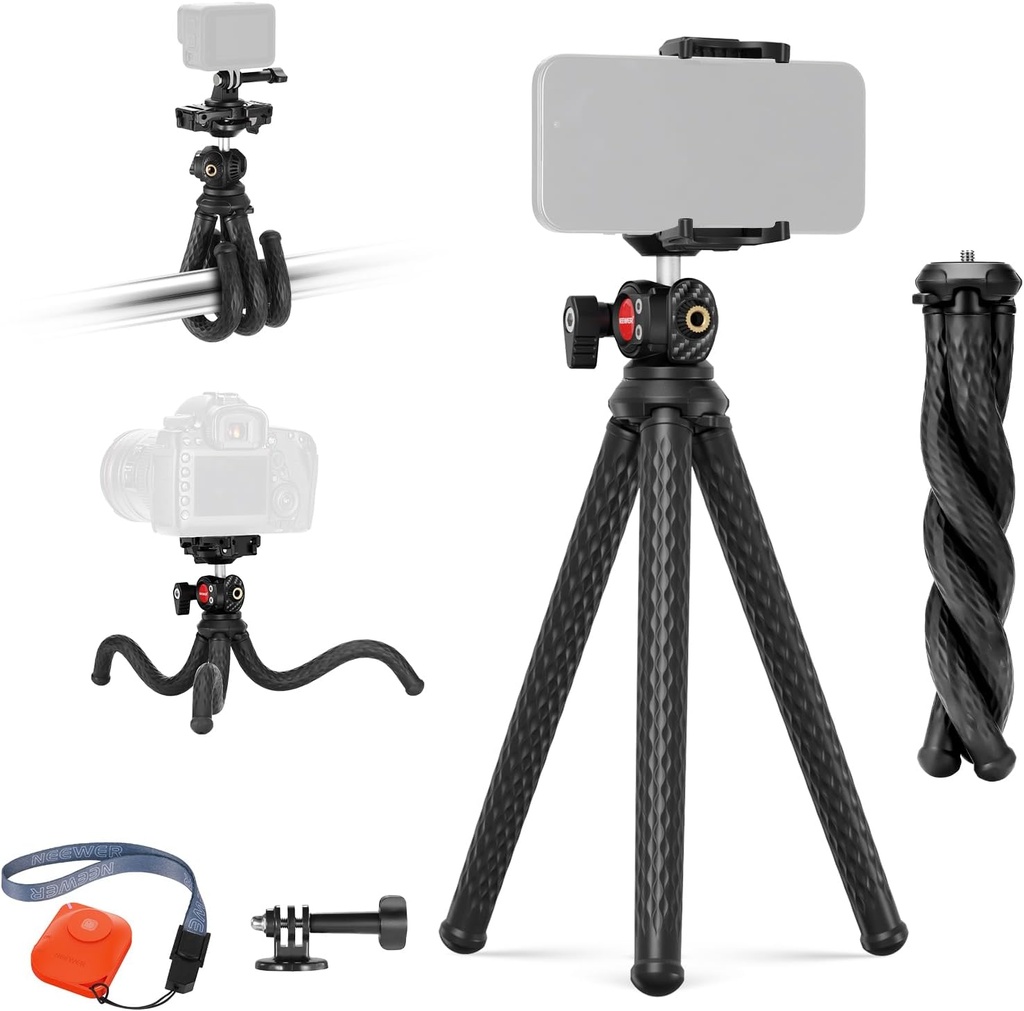 Neewer Flexible Tripod with Remote - Mini Camera and Phone Tripod Stand with Hidden Phone Holder and Action Camera Adapter (10103984)