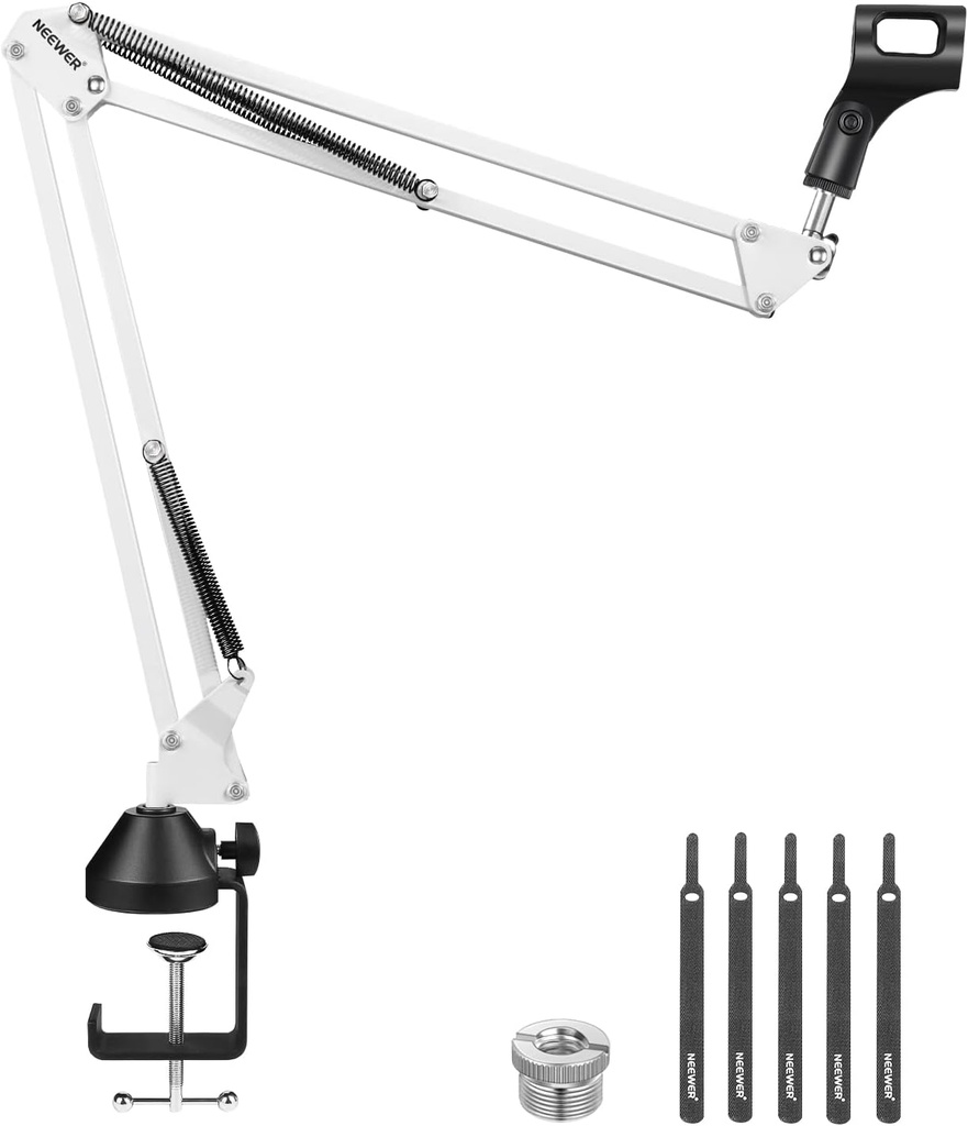 NEEWER Microphone Arm Stand, Suspension Scissor Mic Boom Arm with 3/8" to 5/8" Adapter and Cable Ties / Color: White