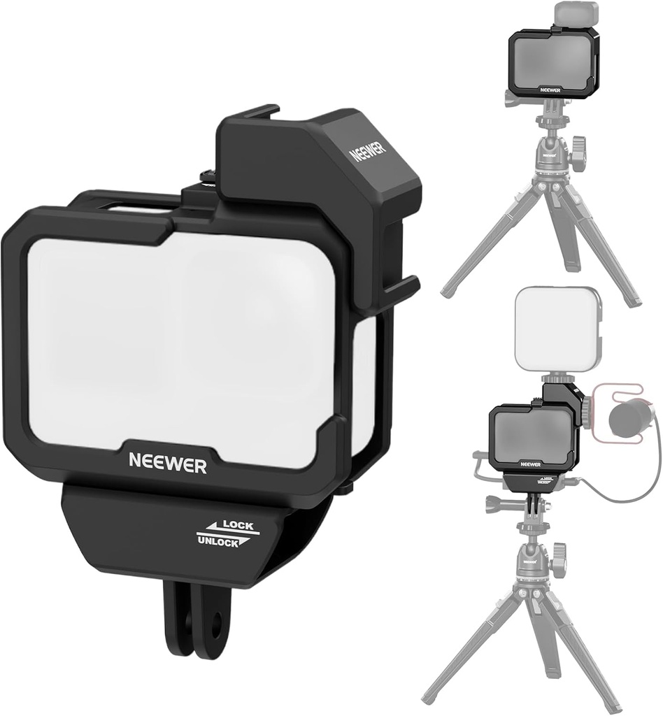 Neewer Video Rig Cage for GoPro HERO 13/12/11/10/9 with Light Mod and Max Lens Mod Support