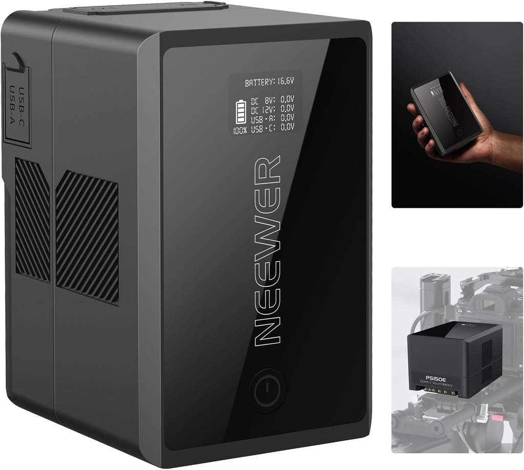 Neewer PS150E V-Mount Battery, 14.54V 10350mAh 150Wh with OLED Display and Multiple Ports (10103413)