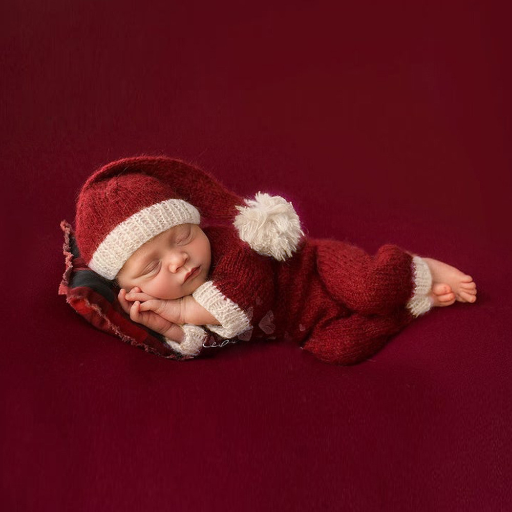 Newborn Photography Mohair Santa Hat and Jumpsuit Set (2-Piece)