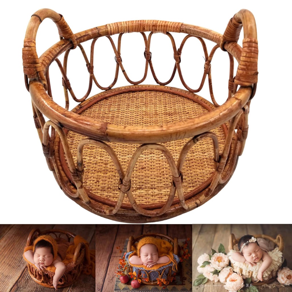 Newborn Photography Handmade Rattan Bamboo Chair Bed Posing Prop