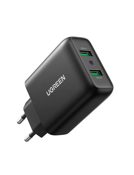 شاحن مزدوج بمنفذي USB 3.0 بتقنية الشحن السريع / اللون: أسود / يوجرين 10216