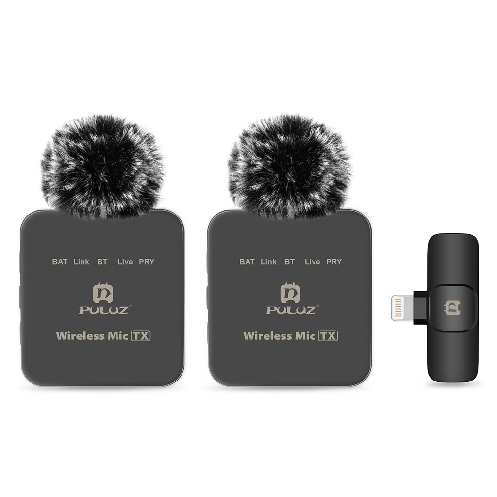 PULUZ PU647B Wireless Lavalier Microphone for iPhone/iPad (Lightning, Dual Mic)