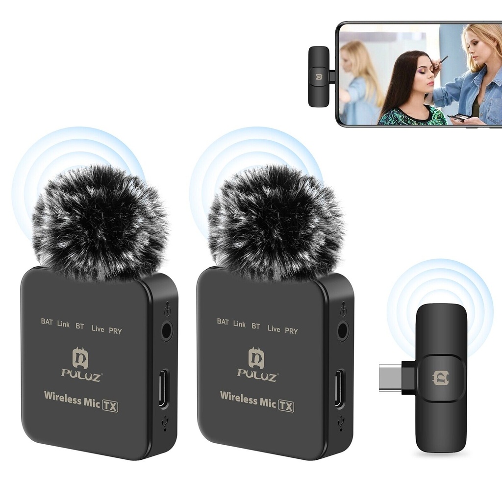 PULUZ PU648B Wireless Lavalier Microphone for Type-C Phones (Dual Mic)