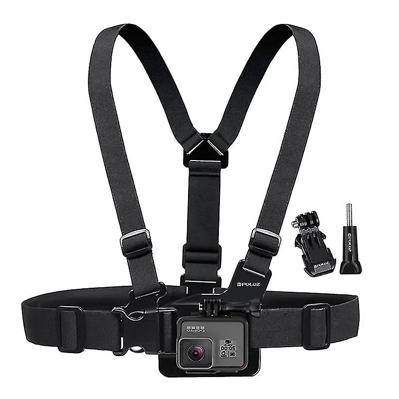 طقم حزام صدر من Puluz PU905 PU26 لتثبيت كاميرا GoPro والهاتف المحمول على الصدر، حزام جسم قابل للتعديل لتصوير منظور الشخص الأول (POV) والفلوغ (VLOG).