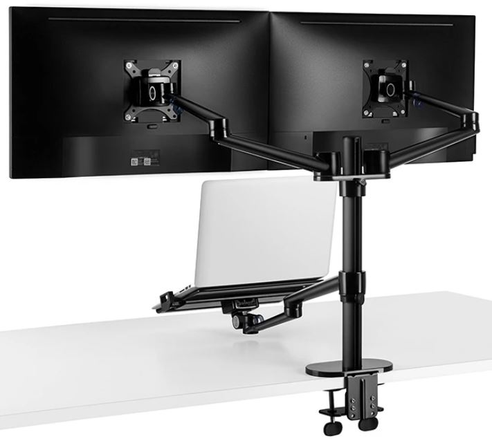 OL-10T Aluminium Triple Mount Arm: Dual Monitor (17-32 inch) + Laptop (12-17 inch)