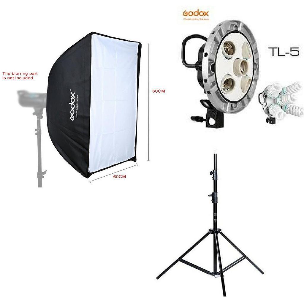 Mt Godox TL-5K 5in1 Socket Light KIT + SoftBox (60*60cm) TL5K + Light Stand