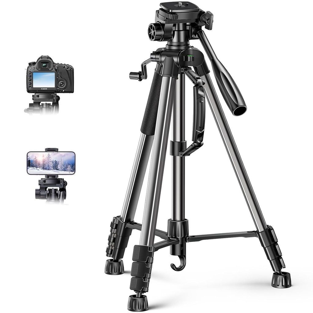UGREEN 15187 - Aluminum Camera Tripod with Mobile Phone Holder and Travel Bag (Height Adjustable from 53.5 to 175 cm)