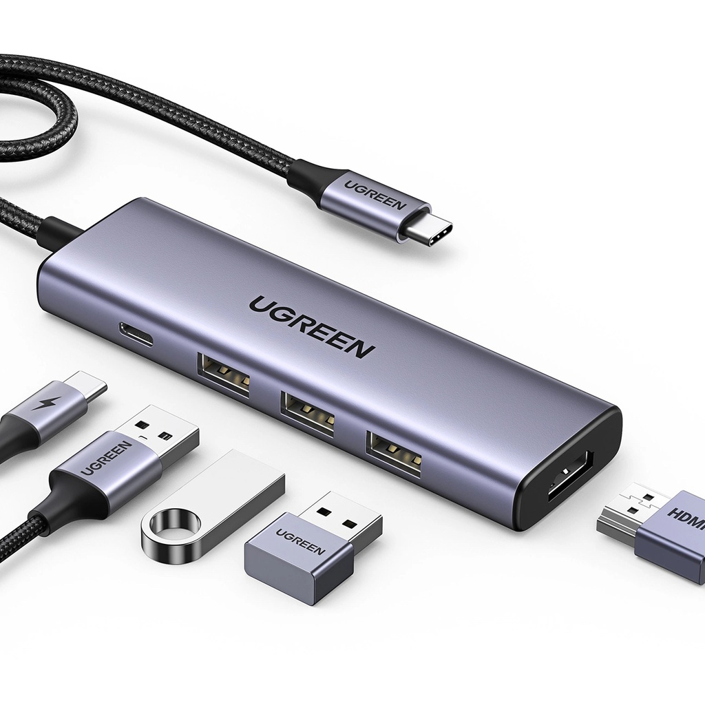 محول من USB-C Hub الى 3x USB3.0+HDMI+TF+SD (سكني) / UGREEN CM511