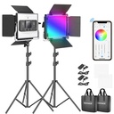 Neewer 2 Packs 660 PRO RGB LED Video Light with App Control Stand Kit, 360° Full Color, 50W Dimmable Bi-Color 3200K~5600K Video Lighting CRI 97+ for Gaming/Streaming/Zoom/YouTube/Webex/Photography (10098758)
