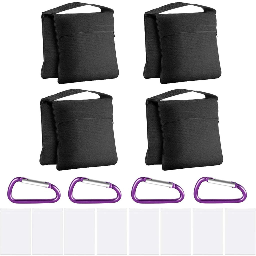 Neewer 4-Pack Photography Sandbag Sand Bags Saddlebag Design 4 Weight Bags for Photo Video Studio Stand Backyard Outdoor Patio Sports, Transparent PP Bag and Clips Included (Black)(10096352)
