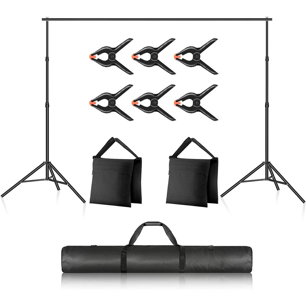 Neewer Photo Studio Backdrop Chroma Support System, 3m Wide 2.1m High Adjustable Background Stand with 4 Crossbars, 6 Backdrop Clamps, 2 Sandbags, and Carrying Bag for Portrait & Studio Photography (10100392)