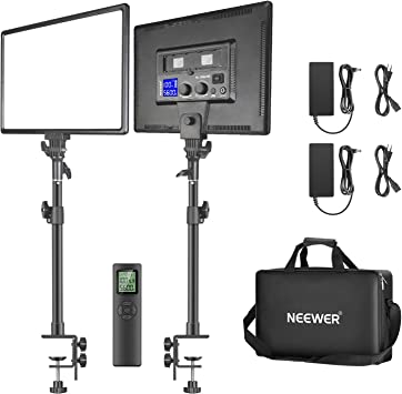 Neewer 90W LED Video Light C-Clamp Stand with 2.4G Remote Control Set of 2 Dimmable Two-Tone 18 Inch LED Panel 3200K-5600K 45W 4800Lux CRI97 + Light for Video Recording Photos 10098795