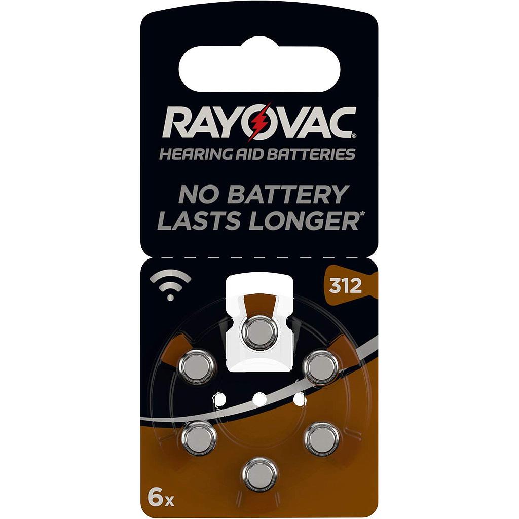 Varta Rayovac 312 (PR41) Zinc-Air Hearing Aid Batteries - 6 Pack