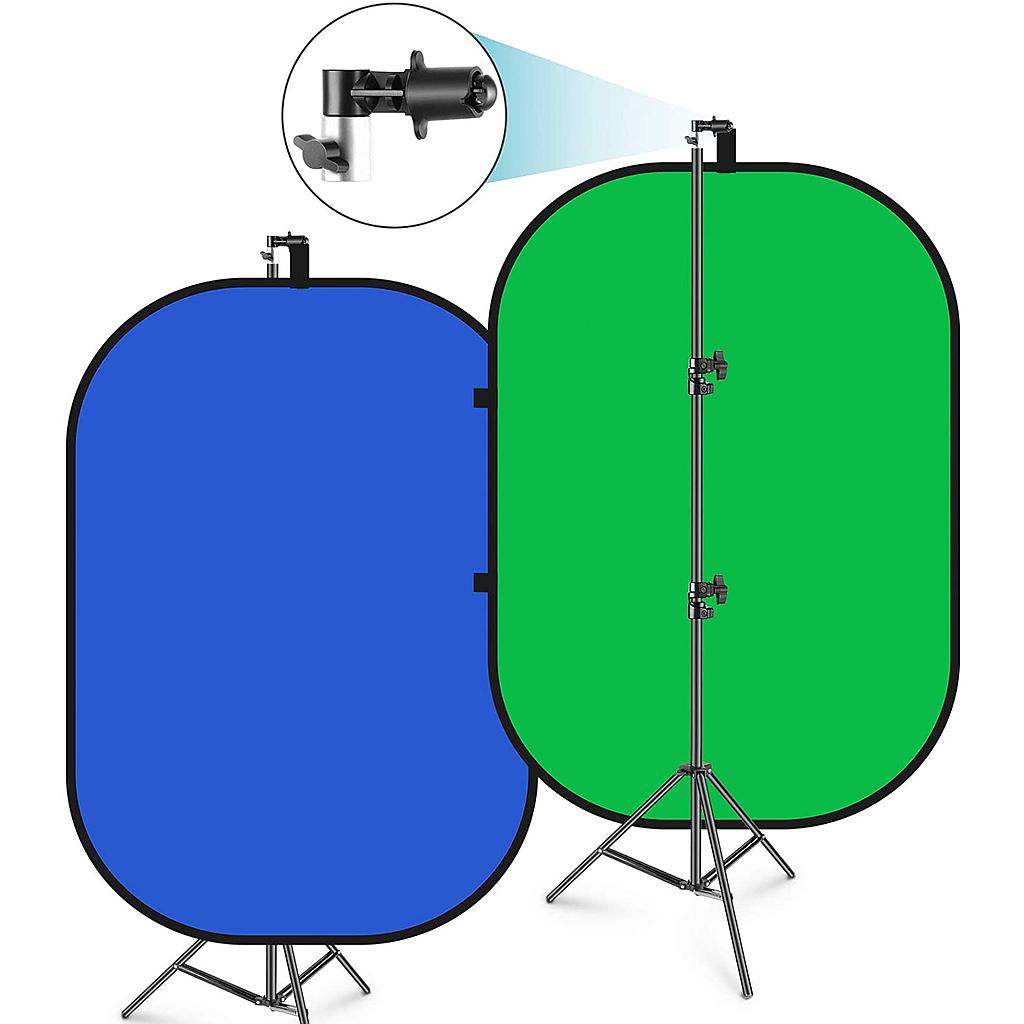 Neewer 5x7ft/1.5x2m Collapsible Chromakey Backdrop with 8.5ft/2.6m Stand, 2-in-1 Reversible Green Screen Blue Green Background Panel for Studio Photography, Live Streaming, Video Calls, Gaming(90099953)