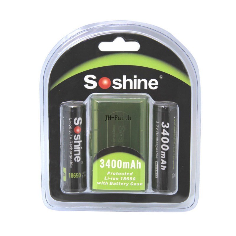 2pcs High Capacity Soshine 18650 3.7V 3400mAh Rechargeable Battery