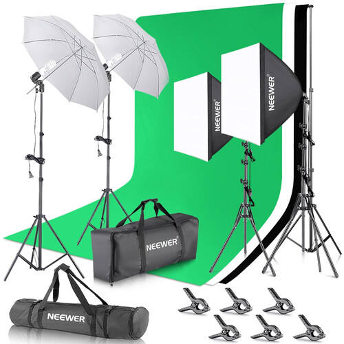 NEEWER Photography Lighting kit with Backdrops, 8.5ftx10ft Backdrop Stand, 800W Equivalent 5500K Umbrella Softbox Continuous Lighting, Photo Studio Equipment for Portrait Product Photo Shoot ()