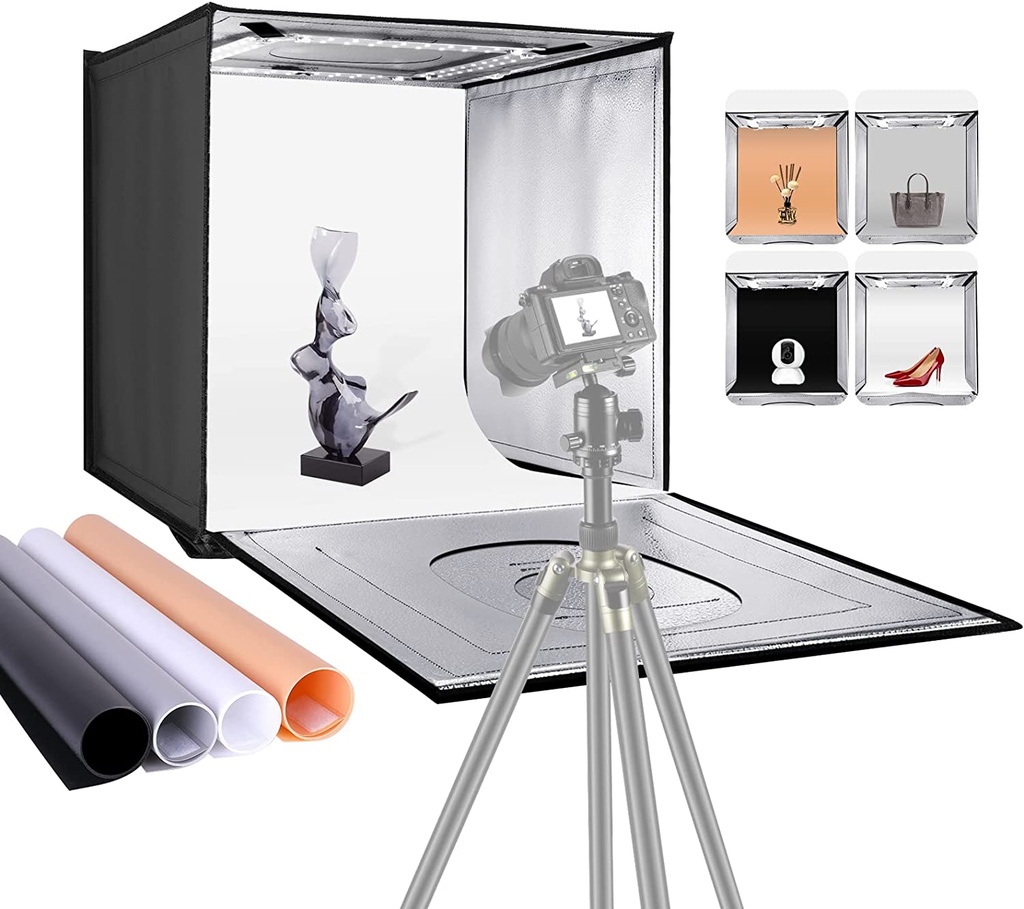 NEEWER Photo Studio Light Box, 50CM x 50CM Shooting Light Tent with Adjustable Brightness, Foldable and Portable Tabletop Photography Lighting Kit with 80 LED Lights and 4 Colored Backdrops (10094456)