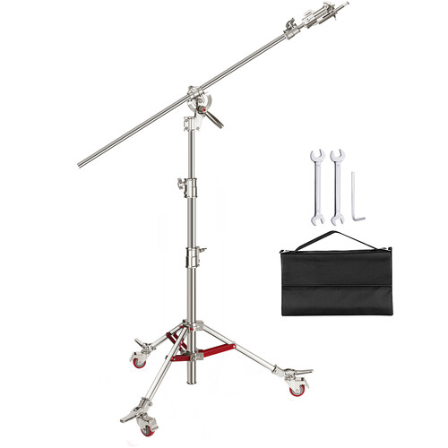Neewer Pro 100% Stainless Steel C Stand Light Stand with Pulleys, Max. Height 14.4ft/440cm with 7ft/218cm Cross-Bar and Empty Sandbag for Photography Studio Reflector, Monolight and Other Equipment (10096856)