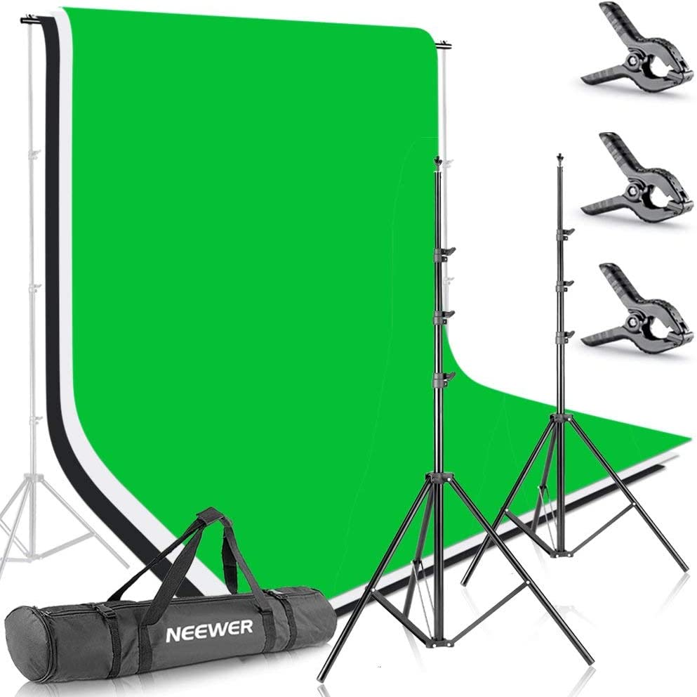 Neewer 8.5ft X 10ft/2.6M X 3M Background Stand Support System with 6ft X 9ft/1.8M X 2.8M Backdrop(White,Black,Green) for Portrait,Product Photography and Video Shooting (10086005)